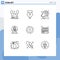 Universal Icon Symbols Group of 9 Modern Outlines of water, easter, grave, egg, glass