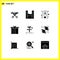 Universal Icon Symbols Group of 9 Modern Solid Glyphs of build, present, bio, holiday, dinner