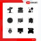 Universal Icon Symbols Group of 9 Modern Solid Glyphs of call, smart tv, idea, internet, earth