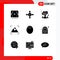 Universal Icon Symbols Group of 9 Modern Solid Glyphs of church, olive, team, food, photography