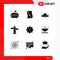 Universal Icon Symbols Group of 9 Modern Solid Glyphs of gear, sign, paper, navigation, hat