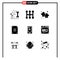 Universal Icon Symbols Group of 9 Modern Solid Glyphs of payment, printing, baking, paper, design