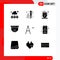 Universal Icon Symbols Group of 9 Modern Solid Glyphs of security, device, pencil, cam, tea