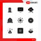 Universal Icon Symbols Group of 9 Modern Solid Glyphs of setting, focus, search, configure, baggage