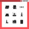 Universal Icon Symbols Group of 9 Modern Solid Glyphs of tent, campfire, file, camp, ui