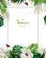 Universal invitation, congratulation card with green tropical palm