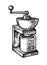 Universal Manual mill for production of flour and ground coffee. Obsolete old retro technology. Grind into powder. Hand
