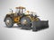 Universal orange wheel bulldozer 3D rendering on gray background with shadow