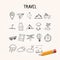 Universal Set of Vector Doodle Icons, travel hand drawn objects