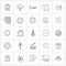Universal Symbols of 25 Modern Line Icons of hand, maps, internet, location, beep