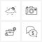 Universal Symbols of 4 Modern Line Icons of cloud, gear, sun, dslr, stopwatch