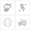 Universal Symbols of 4 Modern Line Icons of raining, tennis ball, cloud, fingerprint, sms