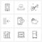 Universal Symbols of 9 Modern Line Icons of chat, cell, roller, mobile, left