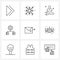 Universal Symbols of 9 Modern Line Icons of send, email action, account, data network maintenance, data distribution setting