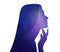 Universe hidden in human, mindfulness, imagination, art, creativity, inner power concepts. Silhouette of woman and starry sky or