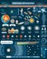Universe illustrated infographic, vector elements design collection. All solar system and cosmic objects. Big bang stages.