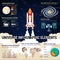 Universe infographic with space shuttle and Earth