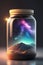 The universe inside a glass jar, on a reflective surface. Generative AI_1