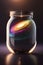 The universe inside a glass jar, on a reflective surface. Generative AI_3