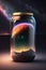 The universe inside a glass jar, on a reflective surface. Generative AI_4