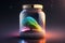 The universe inside a glass jar, on a reflective surface. Generative AI_6