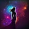 universe meta human goddess spirit silhouette on galax