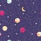Universe with planets and stars seamless pattern, cosmos starry night sky