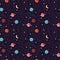 Universe with planets and stars seamless pattern, cosmos starry night sky