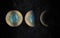Universe scene with planets, stars and galaxies in outer space e