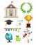 University building vector illustration. Flat school education elementary high college icons isolated. Graduation