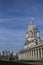 University of Greenwich - a view of the Canary Wharf; old and new; blue skies.