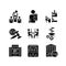 University life black glyph icons set on white space