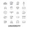 University, science, students, education, graduation, campus, study, knowledge line icons. Editable strokes. Flat design