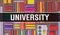 University text with Back to school wallpaper. university and School Education background concept. School stationery and