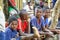 Unknown african children laughing in Malgasy village.