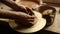 Unknown girl working with potters wheel in studio. Woman modeling clay product