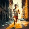 Unknown Male Marathon Runner in a city, vector illustration, double exposure. AI Generated