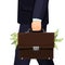 Unknown man in suit stealing budget briefcase filled with money