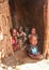 Unknown Masai village near Amboselli park, Kenya - April 02, 2015: Group of poor dirty children with faces and mouth covered with