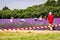 Unknown place, France - June 17, 2018. Asian tourists in lavender field