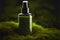 Unlabelled cosmetic bottle on green, people, cosmetic & makeup