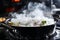 Unleash Culinary Magic. Steam-Enveloped Pot Simmers on Stove, Preparing Delicious Delicacies