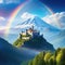 Unleashing the Mystical A Fantasy Castle in The Clouds with Rainbow Bridge using Unreal Engine and Bokeh Effects