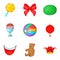 Unlimited fun icons set, cartoon style