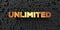 Unlimited - Gold text on black background - 3D rendered royalty free stock picture