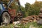 Unloading firewood. Autumn works