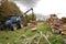 Unloading firewood. Autumn works