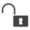 Unlock glyph icon, web and mobile, security sign