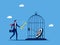 Unlock goals. Businessman unlocking the target in the cage. concept of business