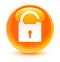 Unlock icon glassy orange round button